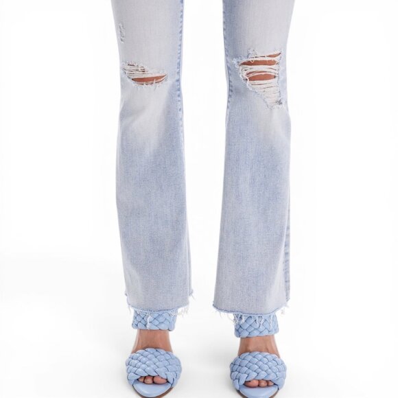 Mother The Weekender Fray Jeans 29 Action Shot High Rise Flare Distressed $278 - Picture 2 of 15